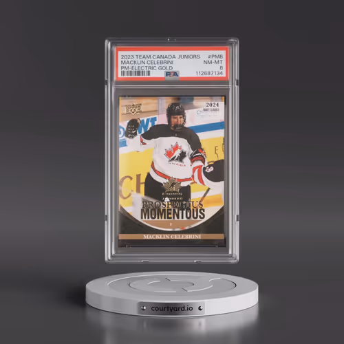 2023 Upper Deck Team Canada Juniors Prospectus Momentous #PM8 Macklin Celebrini - Electric Gold (PSA