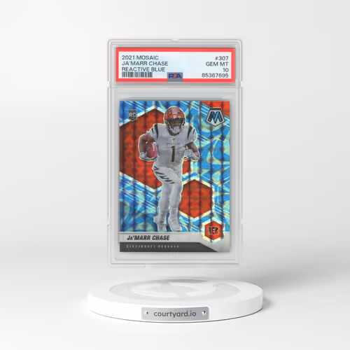 2021 Panini Mosaic #307 JA'Marr Chase - Reactive Blue (PSA 10 GEM MINT)