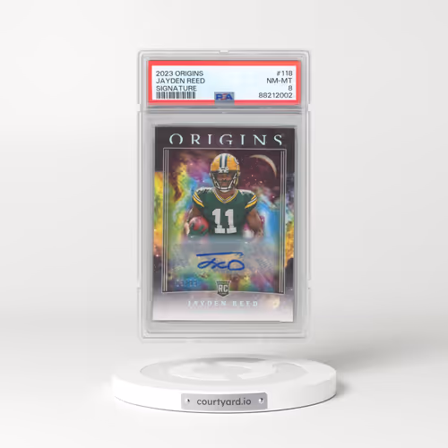 2023 Panini Origins #118 Jayden Reed - Signature (PSA 8 NM-MT)