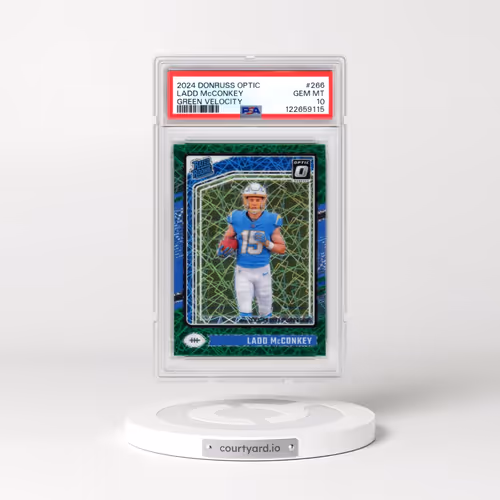 2024 Panini Donruss Optic #266 Ladd McConkey - Green Velocity (PSA 10 GEM MINT)