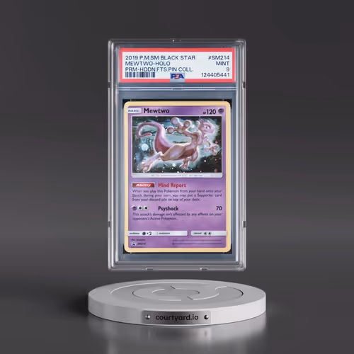 2019 Pokémon SM Black Star Promo #SM214 Mewtwo - Holo Hidden Fates Pin Collection (PSA 9 MINT)