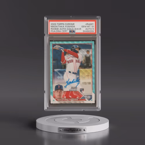 2023 Topps Chrome Rookie Autograph #RAMY Masataka Yoshida - Aqua Wave Refractor (PSA 10 GEM MINT)