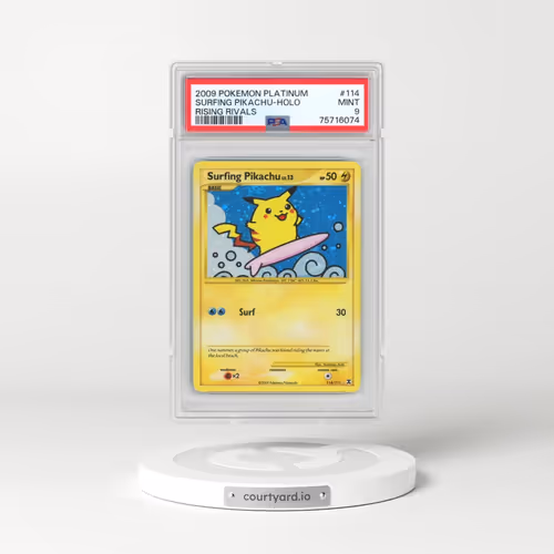 2009 Pokémon Platinum Rising Rivals #114 Surfing Pikachu - Holo (PSA 9 MINT)