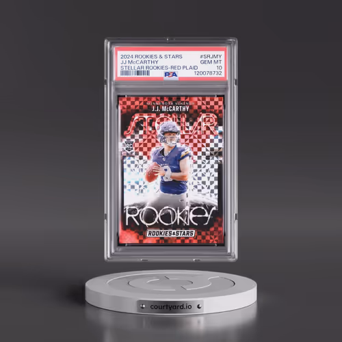 2024 Panini Rookies & Stars Stellar Rookies #SRJMY JJ McCarthy - Red Plaid (PSA 10 GEM MINT)