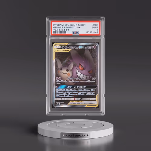 2018 Pokémon Sun & Moon Tag Bolt #103 Gengar & Mimikyu GX - Holo Full Art (PSA 9 MINT)