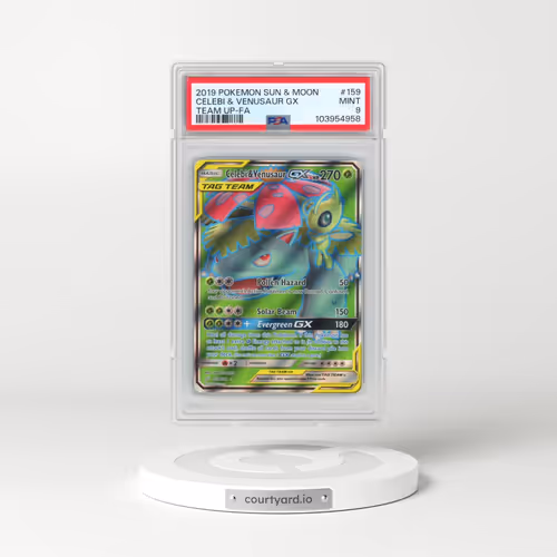 2019 Pokémon Sun & Moon Team Up #159 Celebi & Venusaur GX - Holo Full Art (PSA 9 MINT)