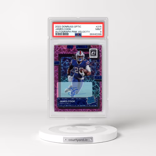 2022 Panini Donruss Optic #215 James Cook - Autograph-Pink Velocity (PSA 9 MINT)