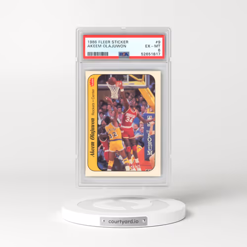 1986 Fleer Sticker #9 Akeem Olajuwon (PSA 6 EX-MT)