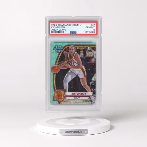 2024 Bowman Chrome University #47 Kiki Iriafen - Aqua Wave (PSA 10 GEM MINT)