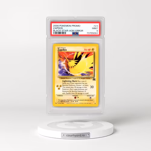 2000 Pokémon Promo Black Star #23 Zapdos - Toshinao Aoki Error (PSA 9 MINT)