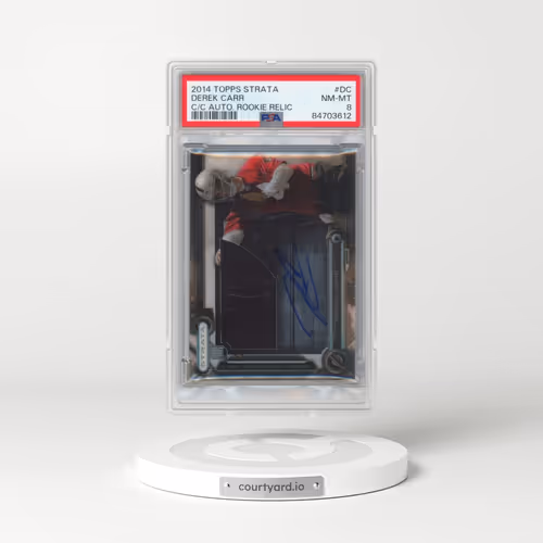 2014 Topps Strata Clear Cut Autograph Rookie Relic #DC Derek Carr (PSA 8 NM-MT)