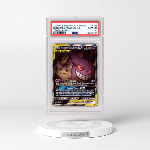 2019 Pokémon Sun & Moon Team Up #165 Gengar & Mimikyu GX - Holo Full Art (PSA 10 GEM MINT)