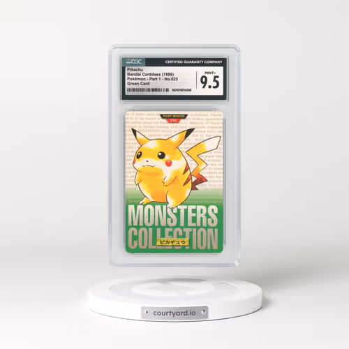 1996 Japanese Bandai Carddass #25 Pikachu - Full Art Holo Green Card Prism (CGC 9.5 MINT+)