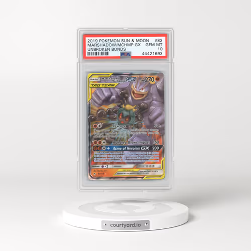 2019 Pokémon Sun & Moon Unbroken Bonds #82 Marshadow & Machamp GX - Holo (PSA 10 GEM MINT)