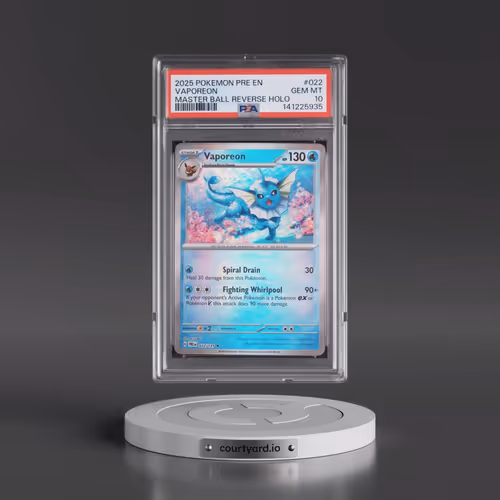 2025 Pokémon Pre EN-Prismatic Evolutions #022 Vaporeon - Reverse Holo Master Ball (PSA 10 GEM MINT)