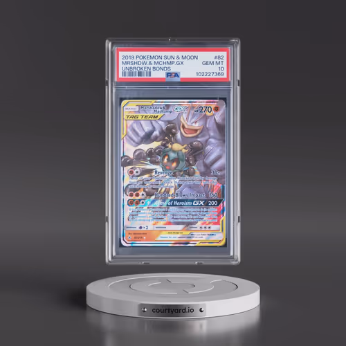 2019 Pokémon Sun & Moon Unbroken Bonds #82 Marshadow & Machamp GX - Holo (PSA 10 GEM MINT)