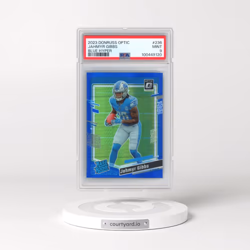 2023 Panini Donruss Optic #236 Jahmyr Gibbs - Blue Hyper (PSA 9 MINT)