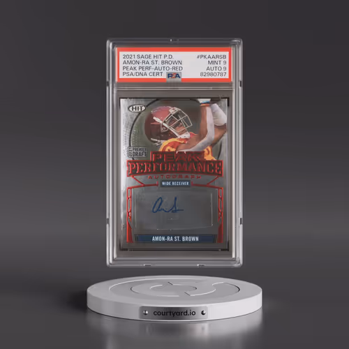 2021 Sage Hit Premier Draft Peak Performance #PKAARSB Amon-RA St. Brown - Autograph-Red (PSA 9 MINT)