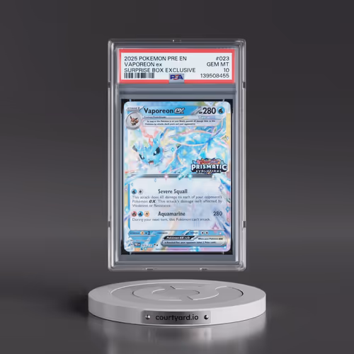 2025 Pokémon Pre EN-Prismatic Evolutions #023 Vaporeon EX - Holo Surprise Box Exclusive (PSA 10 GEM