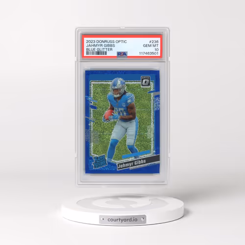 2023 Panini Donruss Optic #236 Jahmyr Gibbs - Blue Glitter (PSA 10 GEM MINT)