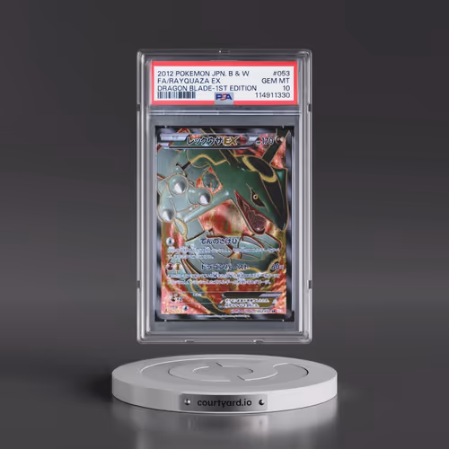 2012 Pokémon Black & White Dragon Blade #053 Rayquaza EX - 1st Edition Holo Full Art (PSA 10 GEM MIN