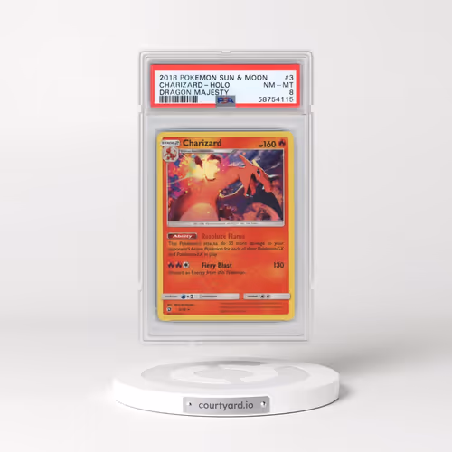 2018 Pokémon Sun & Moon Dragon Majesty #3 Charizard - Holo (PSA 8 NM-MT)