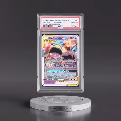 2019 Pokémon Sun & Moon Unbroken Bonds #61 Muk & Alolan Muk GX - Holo (PSA 10 GEM MINT)