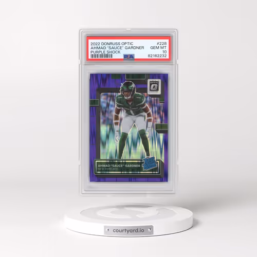 2022 Panini Donruss Optic #228 Ahmad “Sauce” Gardner - Purple Shock (PSA 10 GEM MINT)
