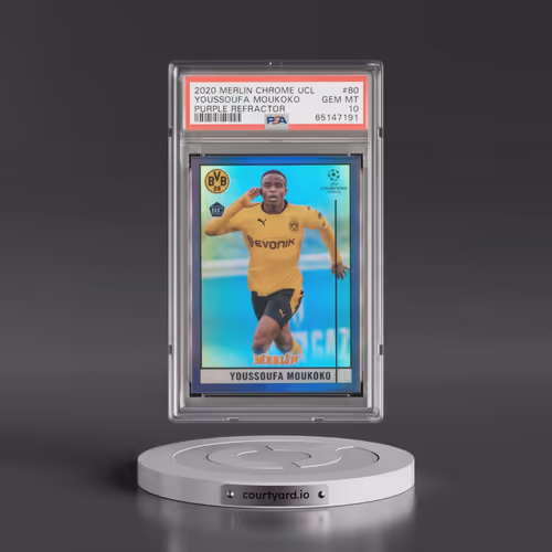 2020 Topps Merlin Chrome UEFA Champions League #80 Youssoufa Moukoko - Purple Refractor (PSA 10 GEM