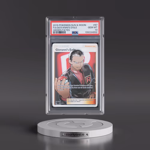 2019 Pokémon Sun & Moon Hidden Fates #67 Giovanni's Exile - Full Art (PSA 10 GEM MINT)