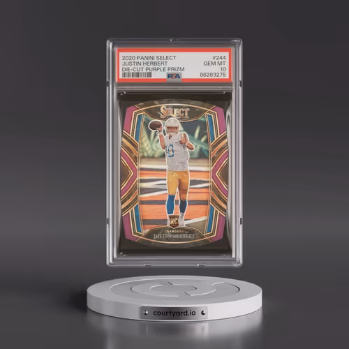 2020 Panini Select #244 Justin Herbert - Die-Cut Purple Prizm (PSA 10 GEM MINT)