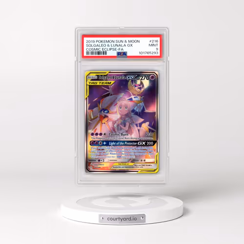 2019 Pokémon Sun & Moon Cosmic Eclipse #216 Solgaleo & Lunala GX - Holo Full Art (PSA 9 MINT)