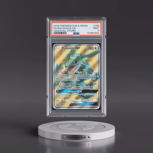 2018 Pokémon Sun & Moon Celestial Storm #160 Rayquaza GX - Holo Full Art (PSA 9 MINT)