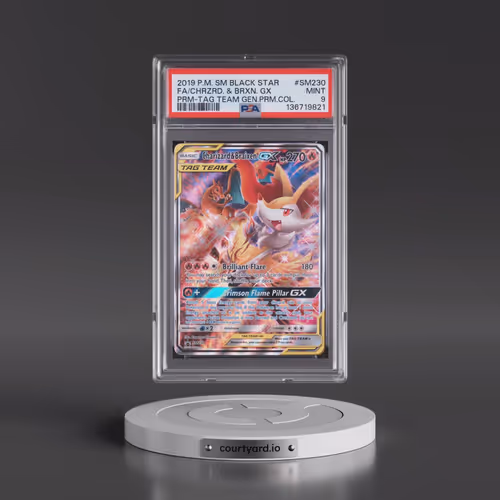 2019 Pokémon SM Black Star Promo #SM230 Charizard & Braixen GX - Holo Full Art Tag Team Generations