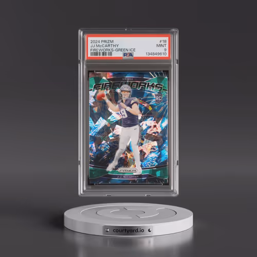 2024 Panini Prizm Fireworks #18 JJ McCarthy - Green Ice (PSA 9 MINT)
