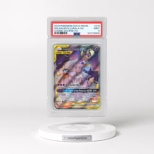 2019 Pokémon Sun & Moon Cosmic Eclipse #216 Solgaleo & Lunala GX - Holo Full Art (PSA 9 MINT)