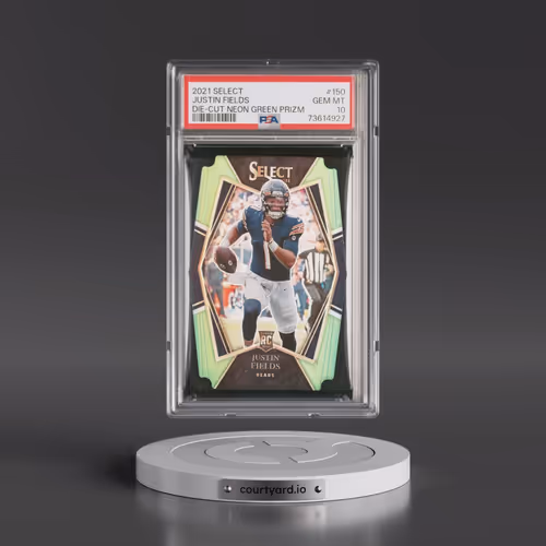 2021 Panini Select #150 Justin Fields - Die-Cut Neon Green Prizm (PSA 10 GEM MINT)