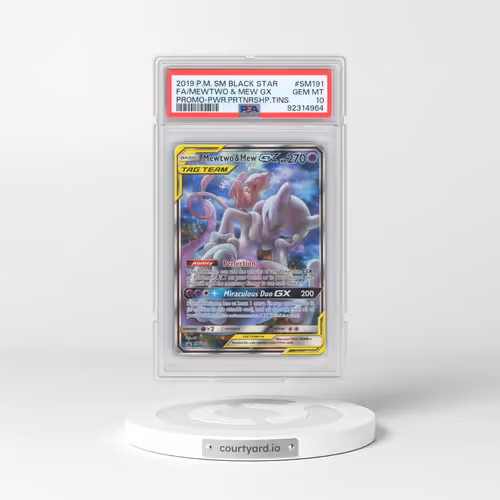 2019 Pokémon SM Black Star Promo #SM191 Mewtwo & Mew GX - Holo Full Art Power Partnership Tins (PSA