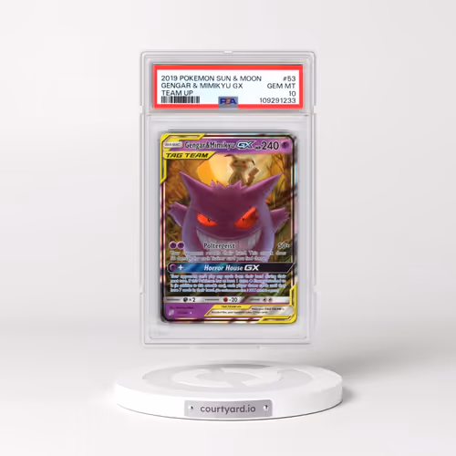 2019 Pokémon Sun & Moon Team Up #53 Gengar & Mimikyu GX - Holo (PSA 10 GEM MINT)