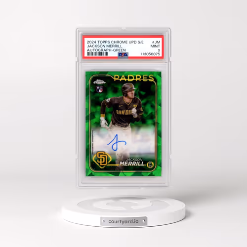 2024 Topps Chrome Sapphire Update Series Chrome Sapphire Autographs #JM Jackson Merrill - Green (PSA 9 MINT)