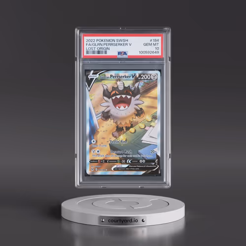 2022 Pokémon Sword & Shield Lost Origin #184 Galarian Perrserker V - Holo Full Art (PSA 10 GEM MINT)
