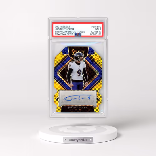 2021 Panini Select Signatures Prizm #SIPJTU Justin Tucker - Die-Cut Gold (PSA 7 NM)