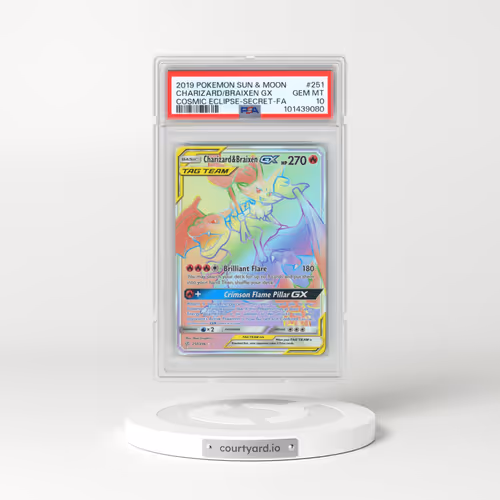 2019 Pokémon Sun & Moon Cosmic Eclipse #251 Charizard & Braixen GX - Holo Full Art Secret (PSA 10 GEM MINT)