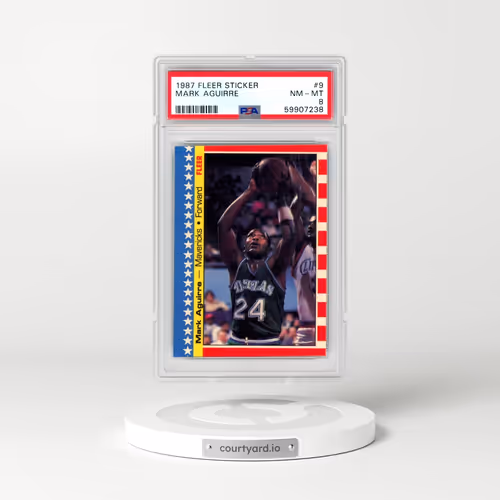1987 Fleer Sticker #9 Mark Aguirre (PSA 8 NM-MT)