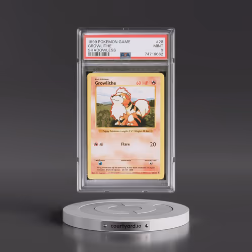 1999 Pokémon Game #28 Growlithe - Shadowless (PSA 9 MINT)