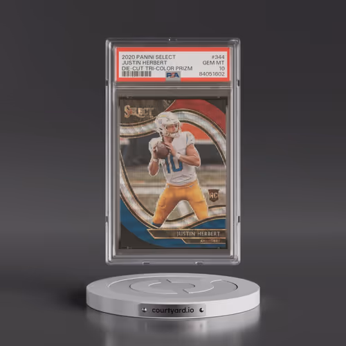 2020 Panini Select #344 Justin Herbert - Die-Cut Tri-Color Prizm (PSA 10 GEM MINT)