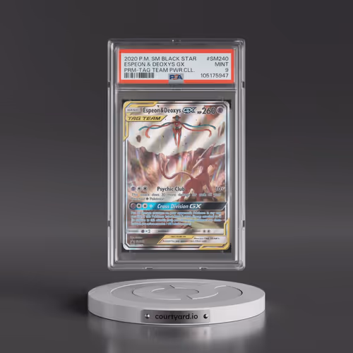 2020 Pokémon SM Black Star Promo #SM240 Espeon & Deoxys GX - Holo Tag Team Powers Collection (PSA 9