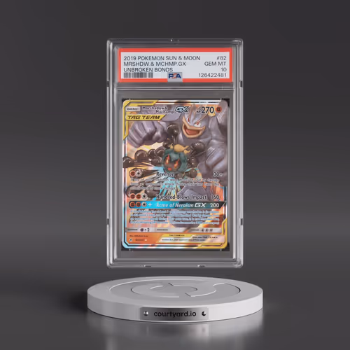 2019 Pokémon Sun & Moon Unbroken Bonds #82 Marshadow & Machamp GX - Holo (PSA 10 GEM MINT)