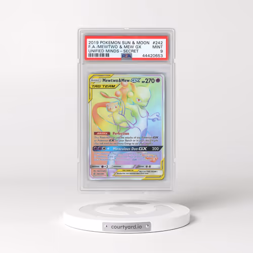 2019 Pokémon Sun & Moon Unified Minds #242 Mewtwo & Mew GX - Holo Full Art Secret (PSA 9 MINT)