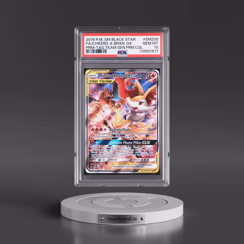2019 Pokémon SM Black Star Promo #SM230 Charizard & Braixen GX - Holo Full Art Tag Team Generations